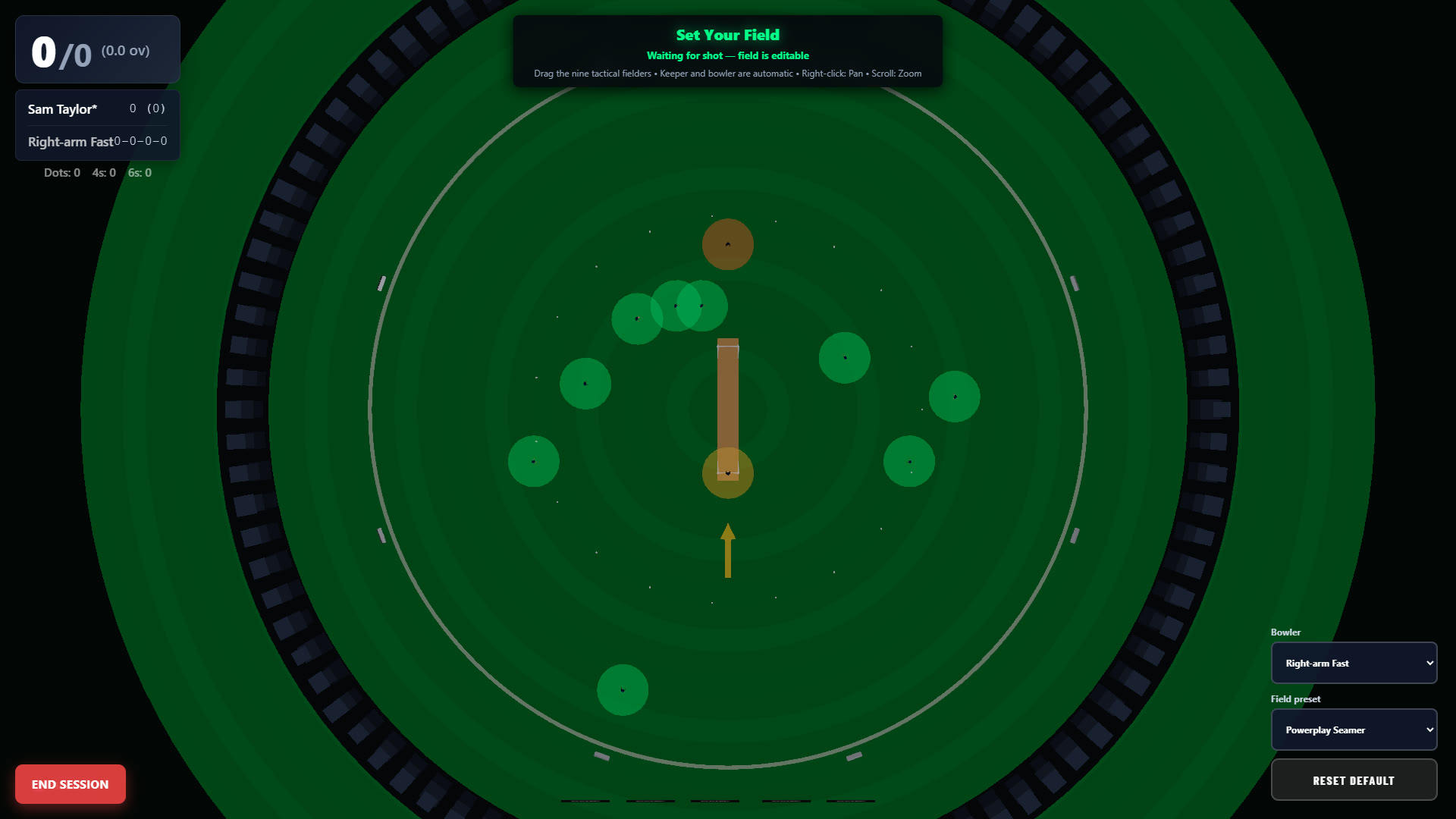 Set Your Field screen with draggable fielders