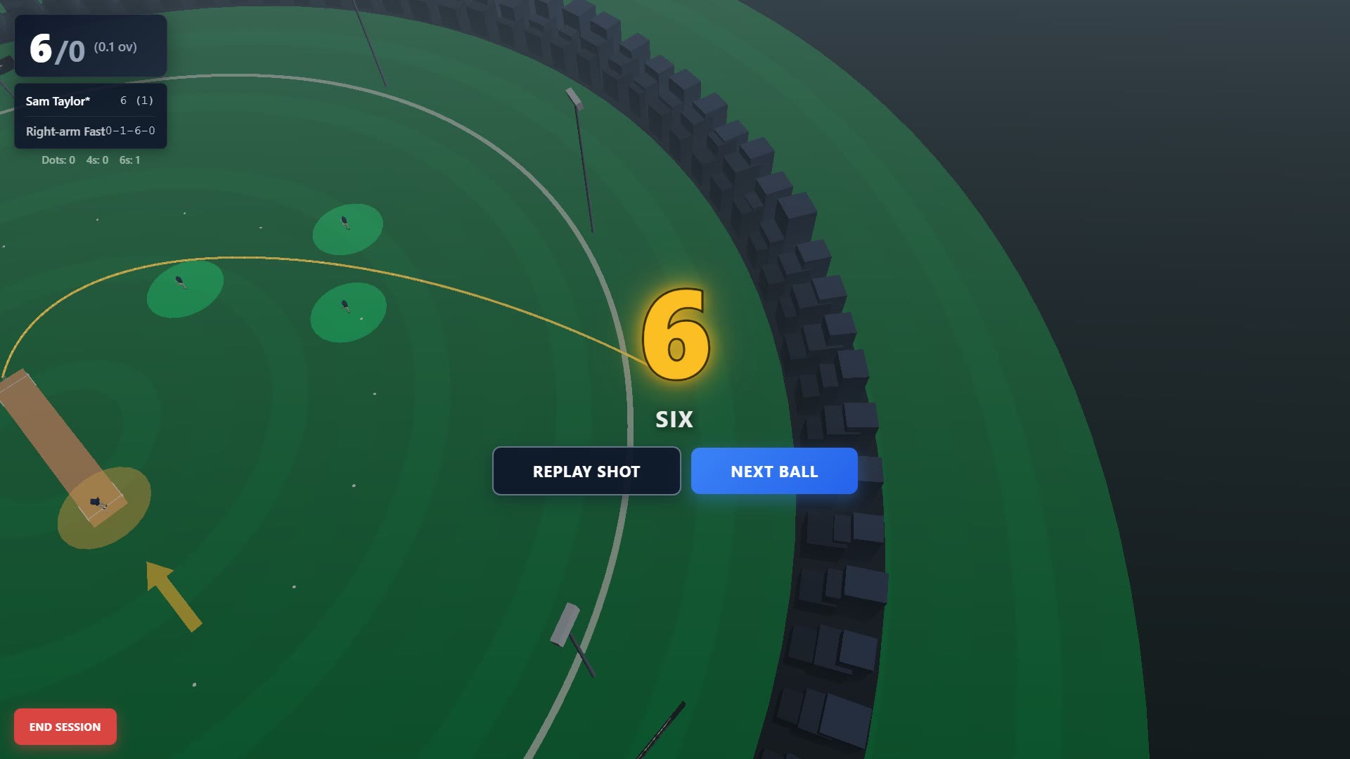 Shot outcome: 3D trajectory scored as a six